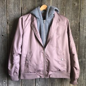Mauve/gray double layer bomber jacket hoodie F21